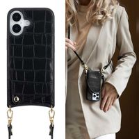 Selencia Coque de télephone Nova Croco avec cordon et porte-cartes Apple iPhone 17 - Noir