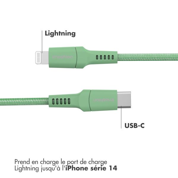 imoshion ﻿Câble Lightning vers USB-C - Non MFi - Textile tressé - 2 mètre - Vert