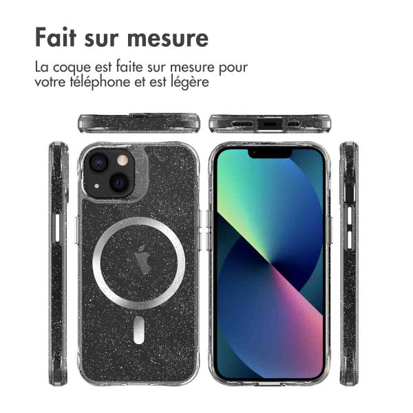imoshion Coque arrière transparente Pailletée avec MagSafe Apple iPhone 13 - Argent