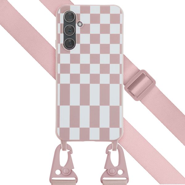 Selencia ﻿Coque design en silicone avec cordon amovible Samsung Galaxy A54 (5G) - Irregular Check Sand Pink