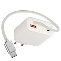 imoshion Chargeur GaN avec câble USB-C rétractable 65W - USB-A + USB-C - Blanc