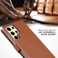 Selencia Étui portefeuille en cuir véritable Samsung Galaxy S25 Ultra - Marron clair
