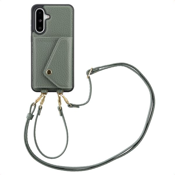 Selencia Coque à cordon avec porte-cartes enveloppe Sera Samsung Galaxy A36 / A56 - Sage Green