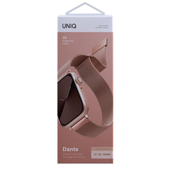 Uniq Bracelet Dante Mesh Milanese en acier Apple Watch Series 1 t/m 9 / SE (38/40/41 mm) | Series 10 / 11 (42 mm) - Rose
