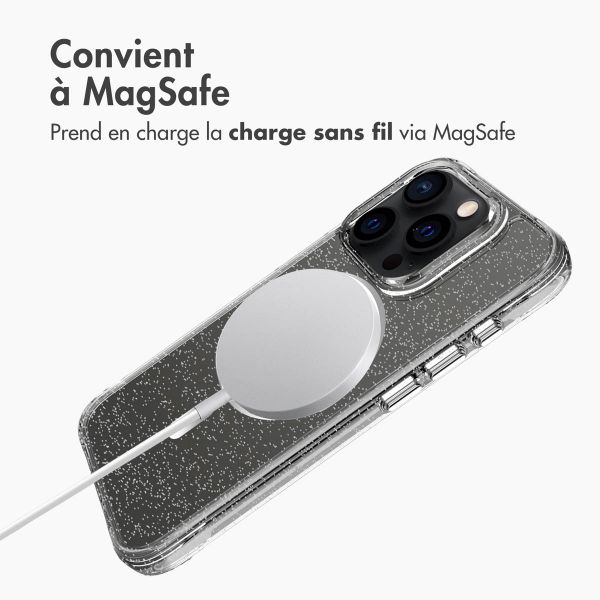 imoshion Coque arrière transparente Pailletée avec MagSafe Apple iPhone 15 Pro - Argent