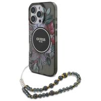 Guess MagSafe IML Flowers Case avec beads strap iPhone 16 Pro - Black