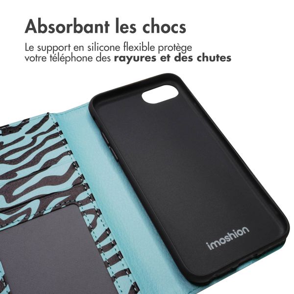 imoshion Étui de télephone portefeuille Design Apple iPhone SE (2022 / 2020) / 8 / 7 / 6(s) - Black Blue Stripes