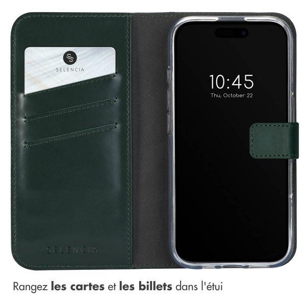 Selencia Étui portefeuille en cuir véritable Apple iPhone 16 - Vert