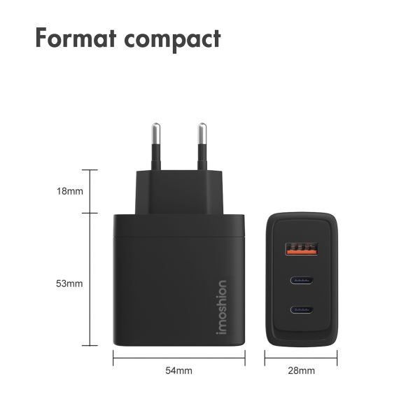 imoshion Adaptateur secteur 65 watts | 2x USB-C + 1x USB-A - Noir