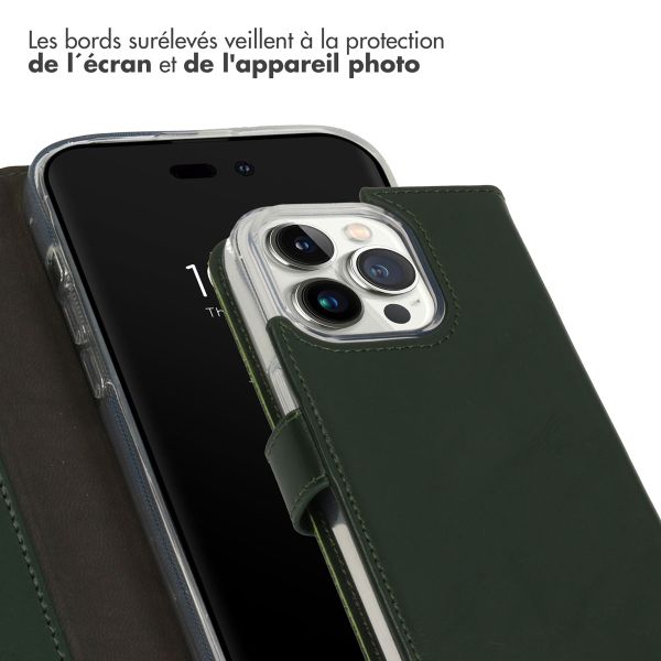 Selencia Étui portefeuille en cuir véritable Apple iPhone 14 Pro - Vert