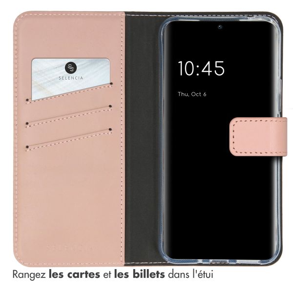 Selencia Étui portefeuille en cuir véritable Samsung Galaxy A54 (5G) - Rose