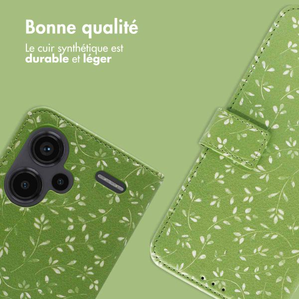 imoshion Étui de télephone portefeuille Design Xiaomi Redmi Note 13 Pro Plus (5G) - Green Flowers