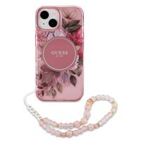 Guess MagSafe IML Flowers Case avec beads strap iPhone 15 - Pink