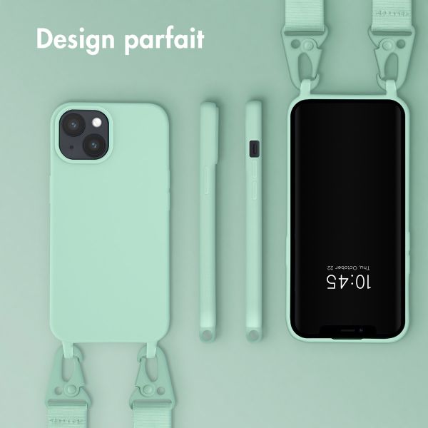 Selencia Coque silicone avec cordon amovible iPhone 15 - Turquoise