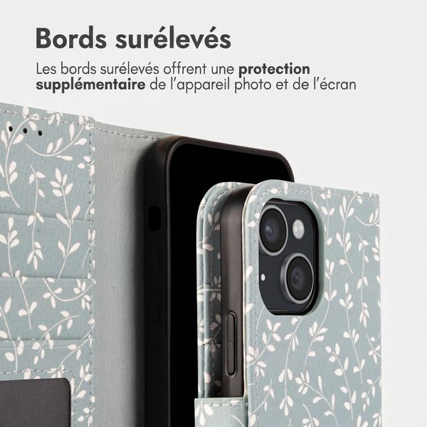 imoshion Étui de télephone portefeuille Design Apple iPhone 15 - Smoke Green Flowers