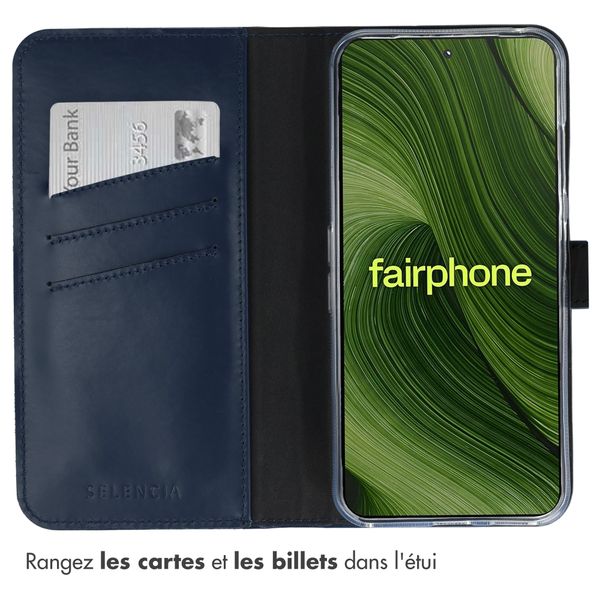 Selencia Étui portefeuille en cuir véritable Fairphone 6 - Bleu foncé
