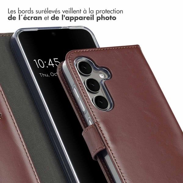 Selencia Étui portefeuille en cuir véritable Samsung Galaxy S25 Plus - Marron foncé