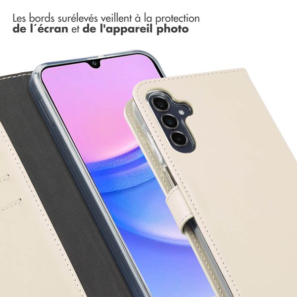 Selencia Étui de téléphone portefeuille en cuir véritable Samsung Galaxy A15 (5G / 4G) - Greige