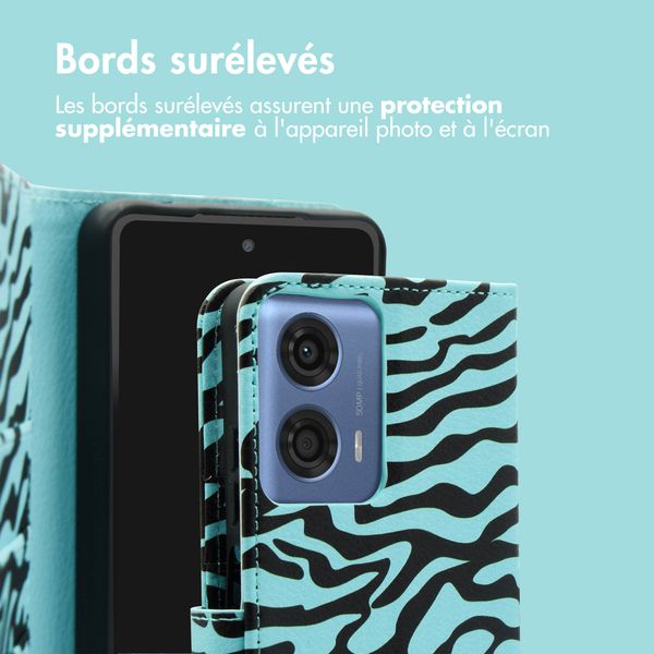 imoshion Étui de télephone portefeuille Design Motorola Moto G04 / G24 - Black Blue Stripes