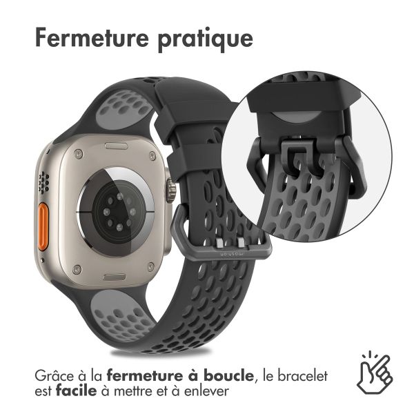 imoshion ﻿Boucle de bracelet de sport en silicone Apple Watch Series 1 á 11 / SE / Ultra (44/45/46/49 mm) - Noir / Gris