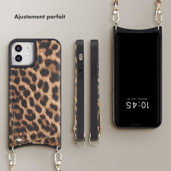 Selencia Coque arrière avec cordon et porte-cartes Nova iPhone 12 (Pro) - Leopard