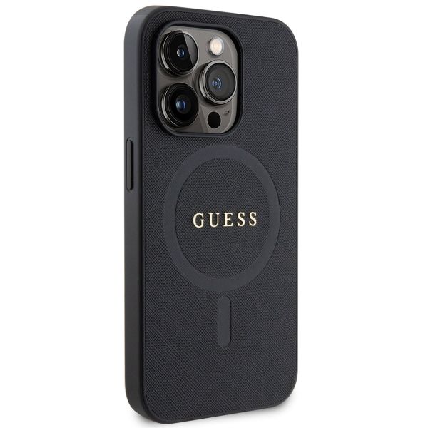 Guess Coque arrière Saffiano MagSafe iPhone 15 Pro Max - Noir