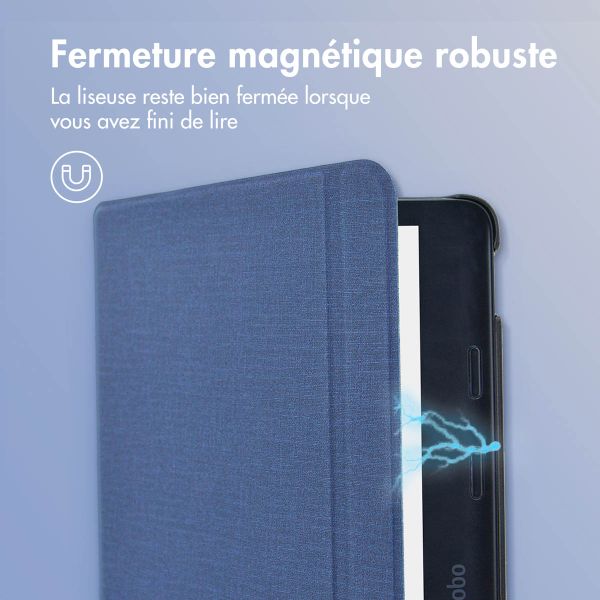 imoshion Étui de liseuse portefeuille Canvas Sleepcover avec support Kobo Libra 2 / Tolino Vision 6 - Bleu foncé