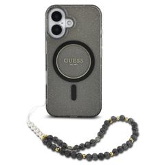 Guess MagSafe IML Glitter Case avec beads strap Apple iPhone 16 Pro Max - Noir