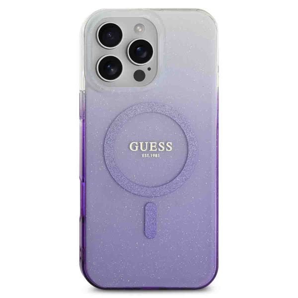Guess Coque MagSafe IML Glitter Gradient Apple iPhone 16 Pro Max - Purple