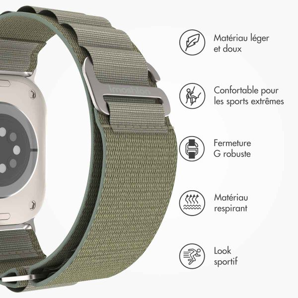 imoshion Bracelet en nylon Alpine Apple Watch Series 1 t/m 11 / SE / Ultra (44/45/46/49 mm) - Olive Green