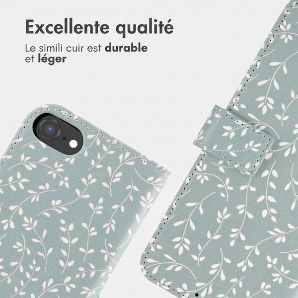 imoshion Étui de télephone portefeuille Design Apple iPhone SE (2022 / 2020) / 8 / 7 / 6(s) - Smoke Green Flowers