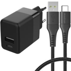 imoshion Chargeur Mural avec câble USB-C vers USB - Chargeur - Textile tissé - 20 Watt - 1 mètre - Noir