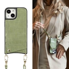 Selencia Coque Croco avec cordon et porte-cartes Nova iPhone 15 - Sage Green