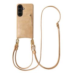 Selencia Coque de télephone Nova Croco avec cordon et porte-cartes Samsung Galaxy S26 - Toasted Almond