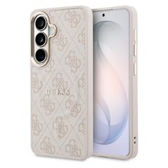 Guess Coque arrière en cuir 4G avec MagSafe Samsung Galaxy S26 - Gold Edge - Pink