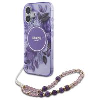 Guess MagSafe IML Flowers Case avec beads strap Apple iPhone 16 - Purple