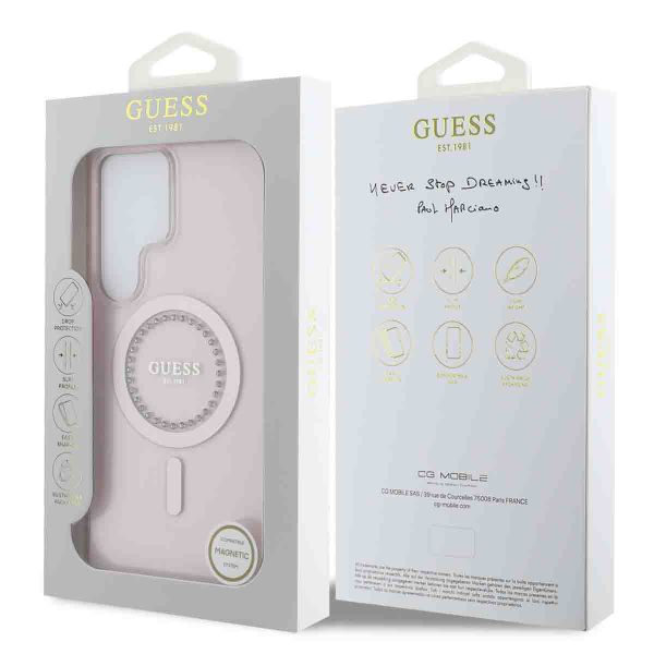 Guess Coque MagSafe IML avec strass Samsung Galaxy S25 Ultra - Rose