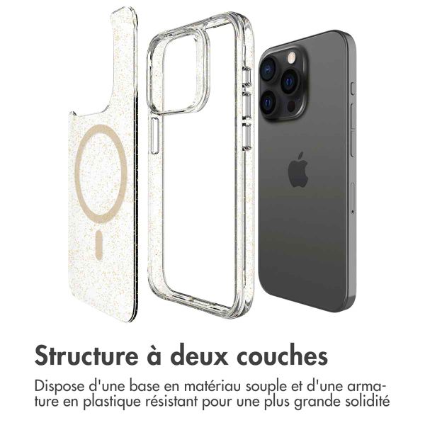 imoshion Coque arrière transparente Pailletée avec MagSafe Apple iPhone 15 Pro Max - Doré