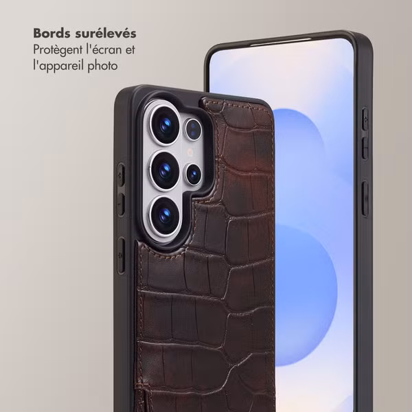 Selencia Coque de télephone Nova Croco avec cordon et porte-cartes Samsung Galaxy S26 Ultra - Choco Brown