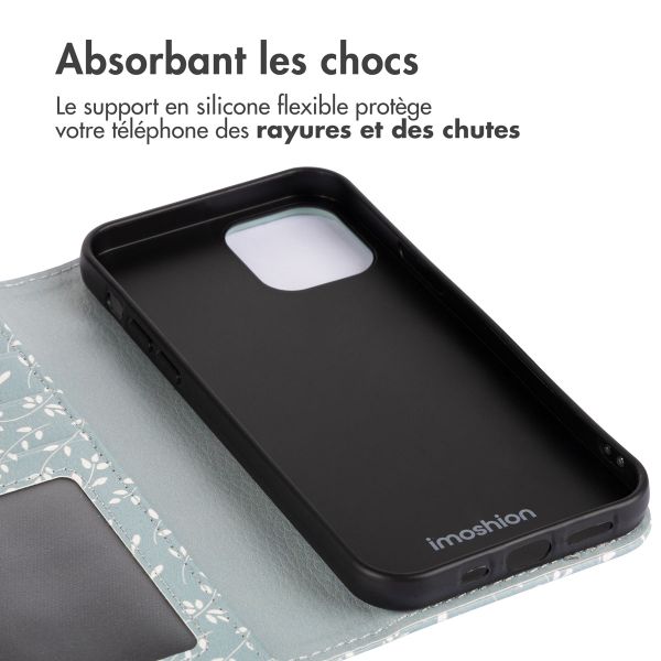 imoshion Étui de téléphone portefeuille Design iPhone 13 - Smoke Green Flowers