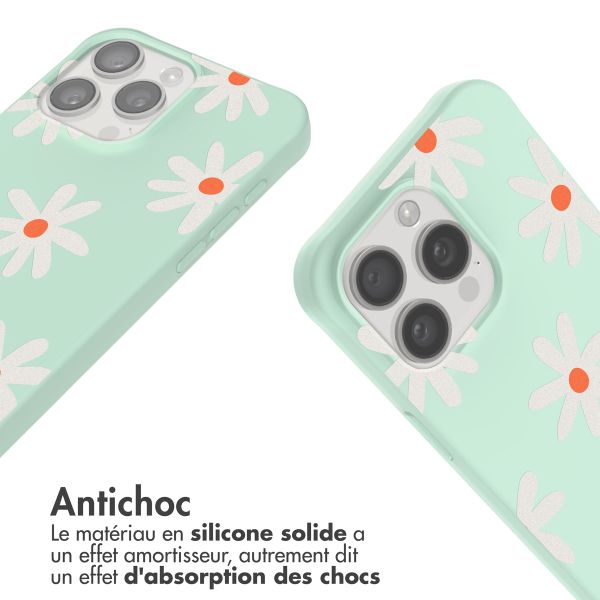 imoshion Coque design en silicone avec cordon Apple iPhone 15 Pro - Green Flower Distance