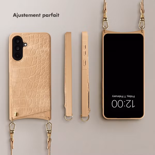 Selencia Coque de télephone Nova Croco avec cordon et porte-cartes Samsung Galaxy A36 - Toasted Almond