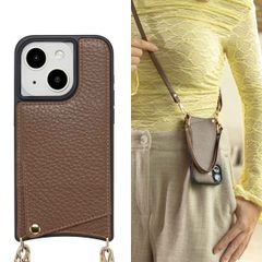 Selencia Coque de télephone Nova avec cordon et porte-cartes Apple iPhone 15 - Mocha Brown