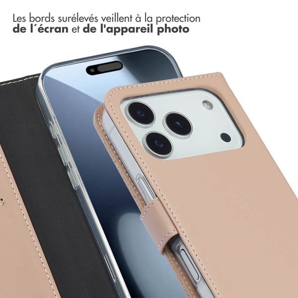Selencia Étui portefeuille en cuir véritable Apple iPhone 17 Pro - Dusty Pink