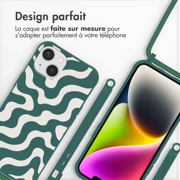 imoshion Coque design en silicone avec cordon iPhone 14 - Petrol Green Groovy