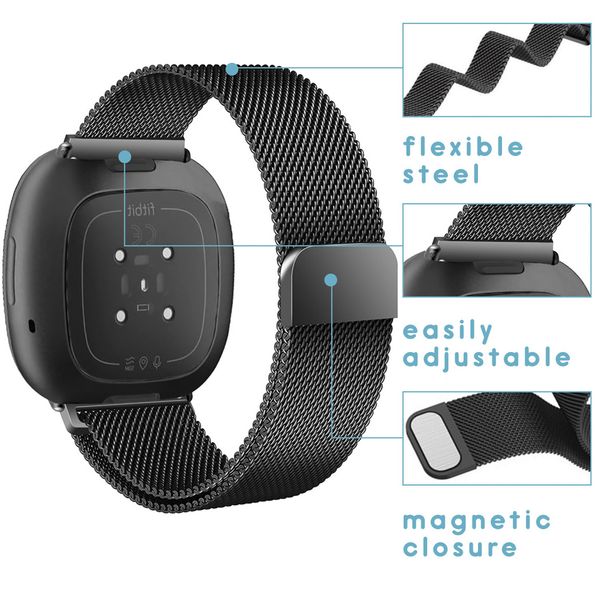 imoshion Bracelet magnétique milanais Fitbit Versa 4/ 3 / Sense (2) - Noir