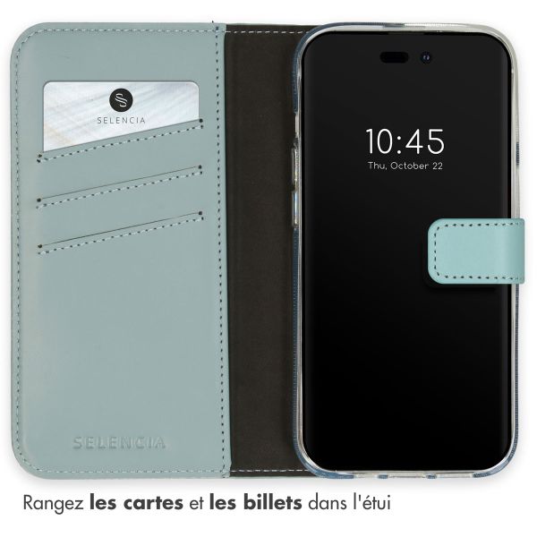 Selencia Étui portefeuille en cuir véritable Apple iPhone 14 Pro - Air Blue