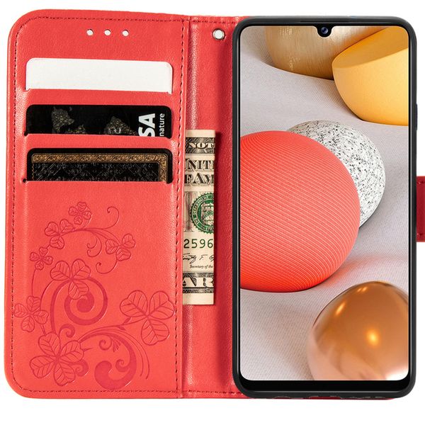 Etui de téléphone Fleurs de Trèfle Galaxy A42 - Rouge