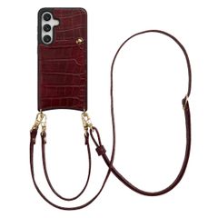 Selencia Coque de télephone Nova Croco avec cordon et porte-cartes Samsung Galaxy S24 / S25 - Burgundy