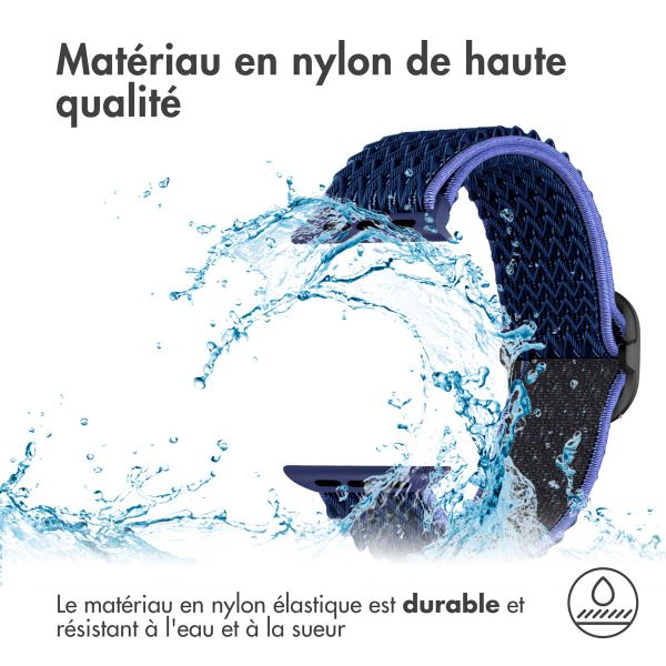 imoshion Bande élastique en nylon Apple Watch Series 1-10 / SE / Ultra (2) - 42/44/45/46/49 mm - Bleu foncé